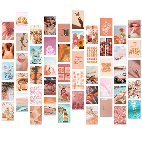 Image of Paper9store Pack Of 50 Aesthetic Wall Collage Kit - 4?6 Inches Self Adhesive Wall Posters For Bedroom, Living Room, Office A6 Size (Peachy)