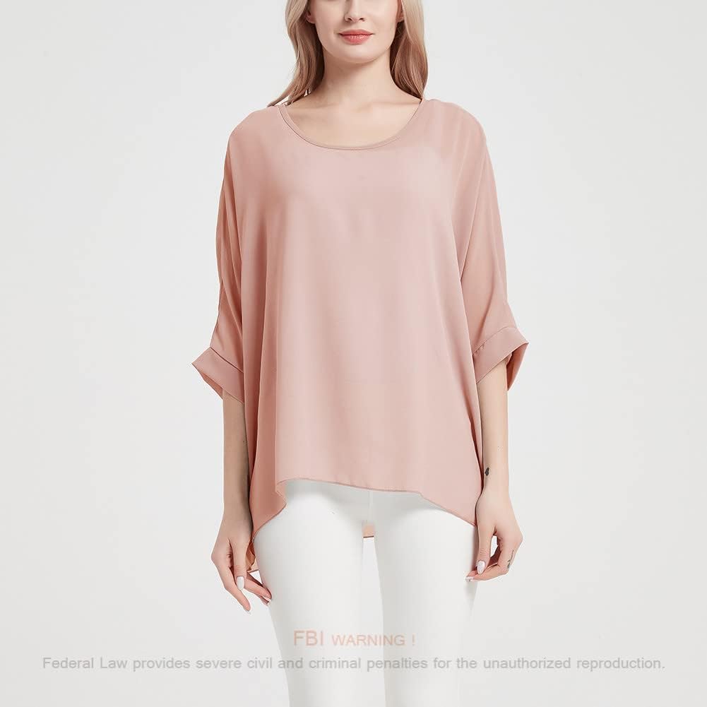 Women's Baggy Solid Sheer Chiffon Caftan Poncho Plus Size Summer Tunic Top Blouse - Image 3