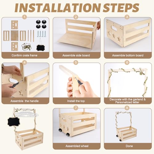 Image of Wooden Baby Shower Crate Closet, Personalized Baby Shower Basket, Baby Storage Crate Hamper, Easy Assembly Baby Baskets for Newborn Boys Girls, Pregnancy Gifts for New Parents(Wood Color)
