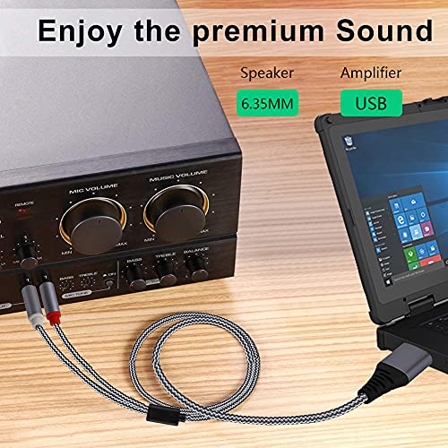 USB to Dual 6.35 mm 1/4 inch Stereo Splitter Y-Cable,USB to 6.35 mm Left and Right Channel Stereo Split Cable, Suitable for Laptop Link amplifiers, Mixers, Speakers, 6feet