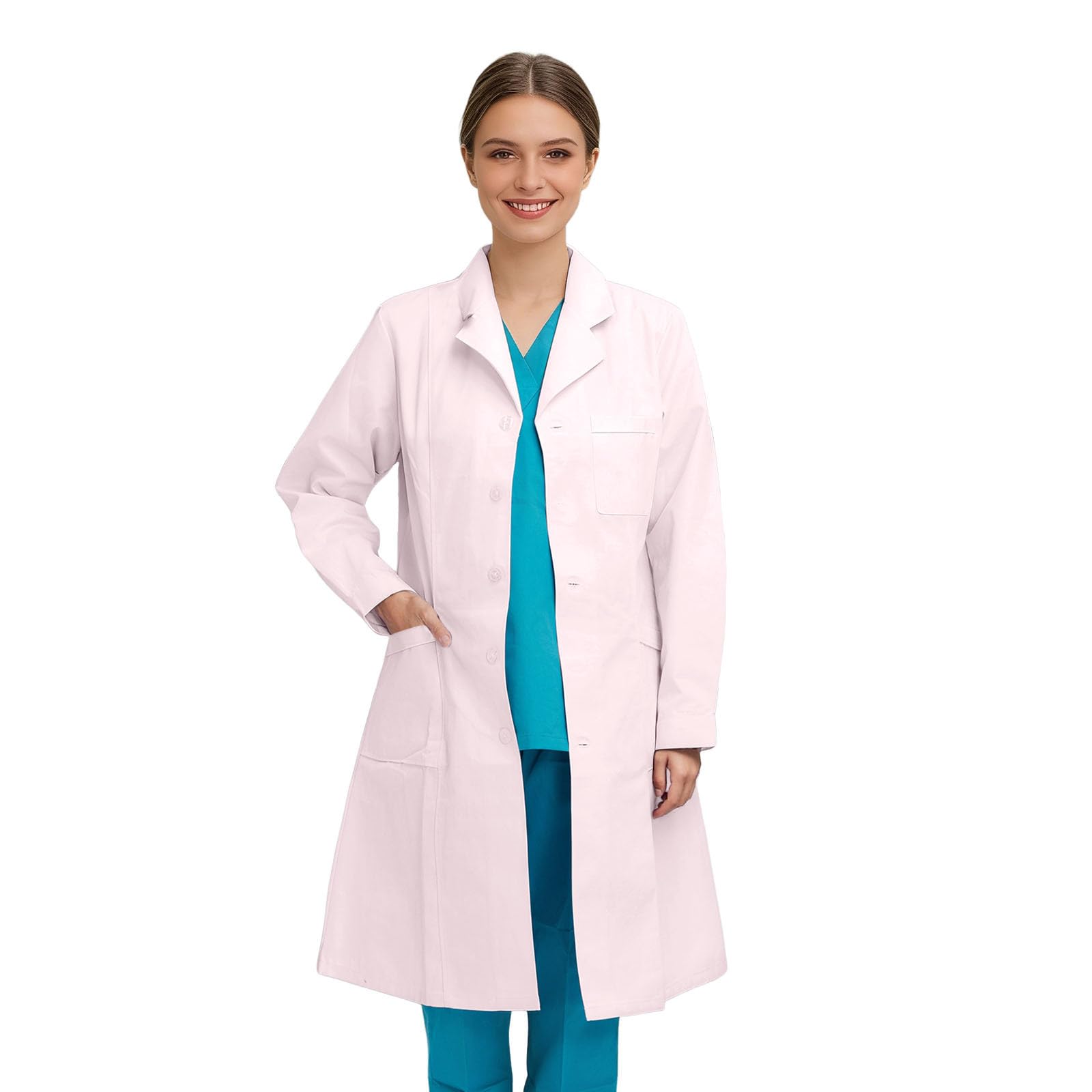 Blouse Blanche Medical Femme Manche Longue Blouse Blanche Chimie Lycee Blouses De Laboratoire Longue Blouses De Travail Femme Grande Taille Bouton Col V Avec Poche Pour Étudiant Hospital Infirmière
