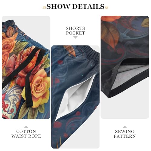 ALAZA Dia Muertos Mexican Day Of The Dead Girl Sugar Skull Men's Pajama Shorts with Pockets4