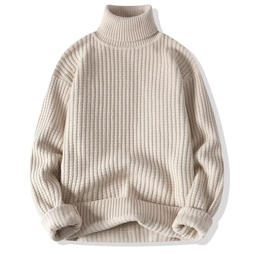 Men’S Turtleneck Long Sleeve Thread Sweater Solid Color Thick Knitted Warm Business Casual Pullover Sweater4