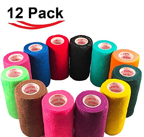 Image of 4 Inch Vet Wrap Tape Bulk (Assorted Colors) (Pack of 12) Self Adhesive Adherent Adhering Flex Bandage Grip Roll for Dog Cat Pet Horse