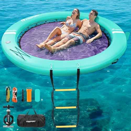FBSPORT Schwimmende Insel für mehrere Personen, runde Schwimmplattform mit Getränkehalter, strapazierfähige Schwimminsel für See, rutschfeste Schwimmplattform für Pool & Meer, wahlweise 6/8/10 Fuß