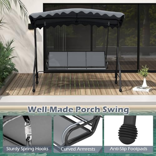 Image of Tangkula 3 Person Porch Swing, Patio Swing with Adjustable Canopy, Heavy-Duty Metal Frame & Breathable Seat, Outdoor Metal Swing for Backyard, Poolside, Balcony, Garden, 1000 lbs Max Load (Grey)