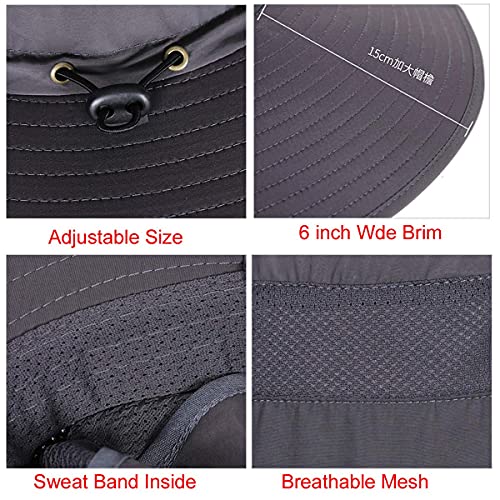 Image of HUAMULAN Wide Brim Sun Hats Men and Women Bucket Safari Fishing Hat for Hiking Garden Lawn Work Camping Outdoor