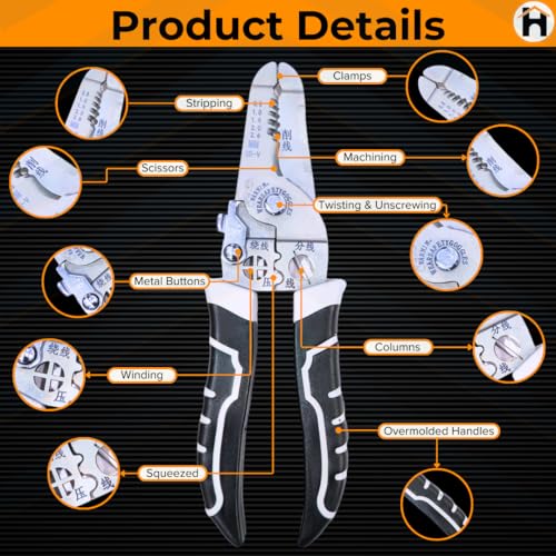 Image of Homdum All in 1 Multifunction Stainless Steel Wire Stripper /Wire Crimping Tool, Wire Cutter, Wire Crimper, Cable Stripper, Wiring Tools and Multi-Function Hand Tool