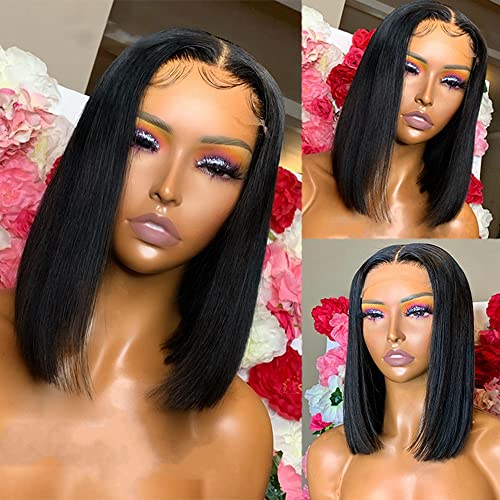 Straight Bob Wig Lace Front Human Hair Wigs For Black Women 13X4 HD Transparent Bob Lace Frontal Wig Pre Plucked With Baby Hair Glueless Short Brazilian Human Hair Bob Wigs Natural Color (12 Inch, 13X4 Straight Bob Lace Front Wig)