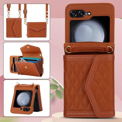 Étui portefeuille en cuir Samsung Z Flip6 marron chic et durable - 5