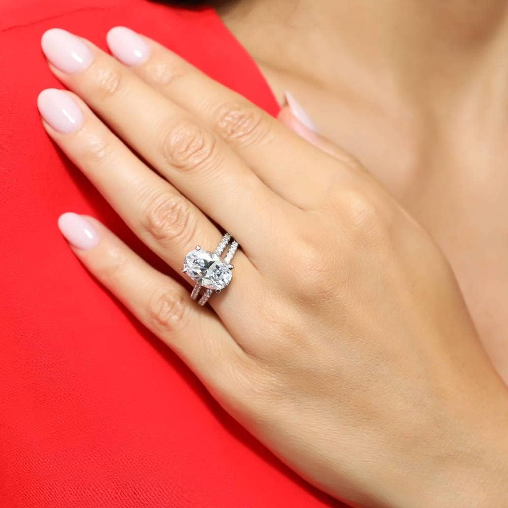BERRICLE Sterling Silver Oval Cut CZ Wedding Engagement Rings for Women, Cubic Zirconia Solitaire Ring 5.5 Carat, 1-3 Piece Set