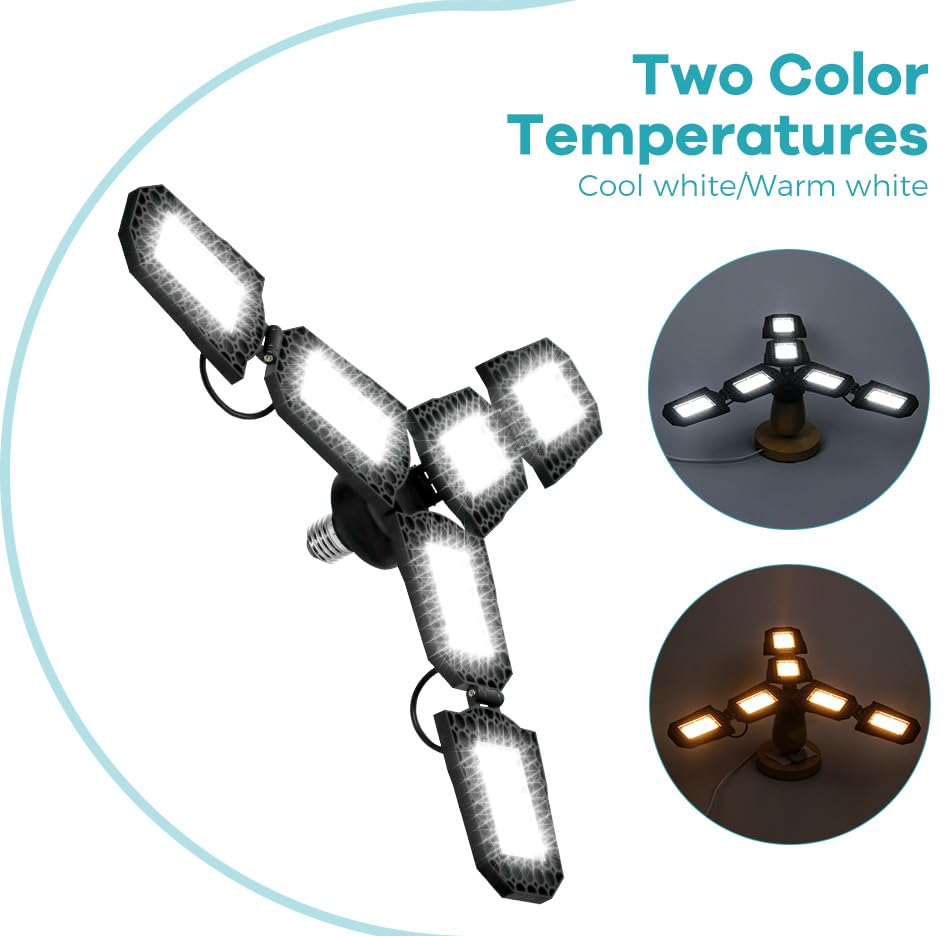 50W Foldable Garage Lamp AC100-277V Indoor Ceiling Lights Deformable E26 E27 Adjustable Panels Workshop Warehouse Lights 110V Large — view 6