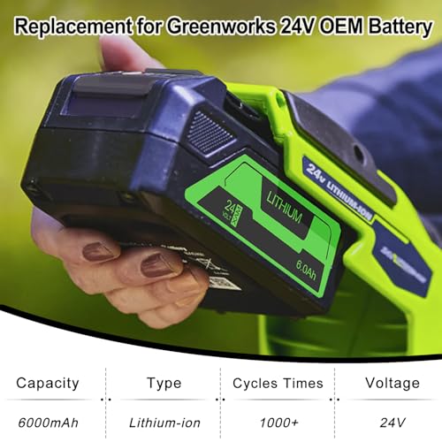 Image of FSKE 6.0Ah Replacement for Greenworks 24V Battery BAG708 29842 29852 with USB Output - Compatible with Greenworks 24 Volt Power Tools 2Packs