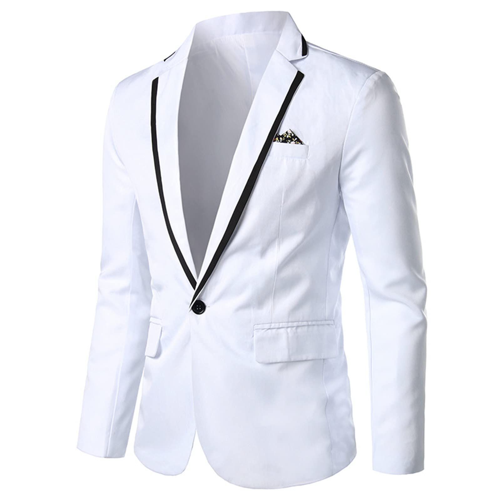 Men's Casual Slim Fit Sport Coat Solid One Button Notched Lapel Suit Jacket Lightweight Daily Tuxedo Blazer (White,Large)