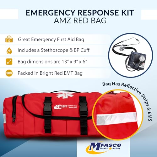 MFASCO First Aid Kit - Fully Stocked Portable Reflective Bag -First Responder Emergency Response Kit -for Natural Disaster Preparedness - Customizable Storage -Includes 415 Pcs First Aid Supplies- Red - Image 3