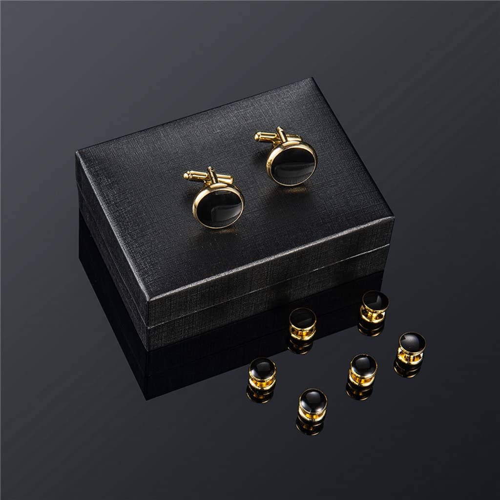 Hochzeit Manschettenknöpfe Smoking Nieten Set for Herren Accessoires 1 Paar und 6 Stück Ehemann Hemd Geschenk (Farbe : Schwarz, Größe : Wie abgebildet)