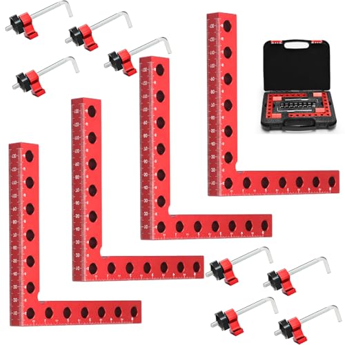 90 Grad Positionierwinkel - 4 Stück 140mm/5 5 Zoll Winkel Klemme aus Aluminium Multifunktional Rechtwinklige Klemmen Winkelspanner für Zimmermannswerkzeug für Heimwerken Handwerk(Rot)