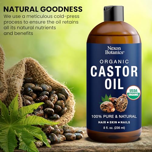 Organic Castor Oil for Hair Growth 8 fl oz - Castor Oil Organic Cold Pressed Unrefined - Aceite De Ricino Organico - For Skin Care, Hair Care, Eyelashes, Eyebrows, Body
