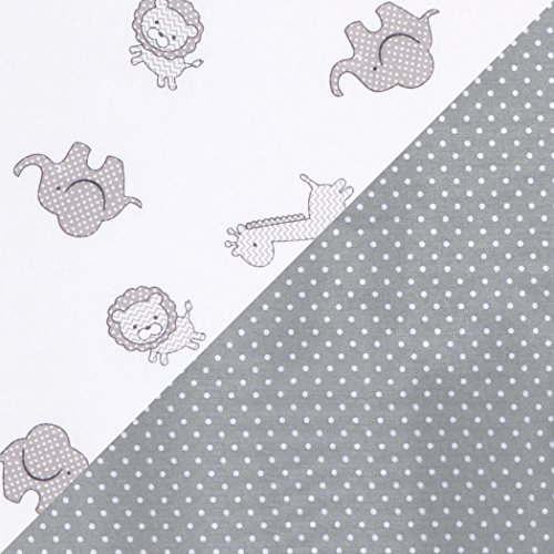 Image of Gray Safari and Dot 2 Pack Fitted Crib Sheets - Safari Animals Scatter Print, Dots Print, Gray and White, Fully Elasticized, 8 in Deep Pockets, Fits Standard Crib Mattress 28 in x 52 in
