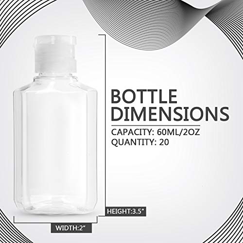 Gonioa Set of 20 Clear Plastic Empty Bottles Travel Containers with Flip Cap, Empty Squeeze Bottles, Cosmetic Toiletry Containers for Shampoo Lotion Soap, 2 ounce (60 ml) - Thumbnail 4
