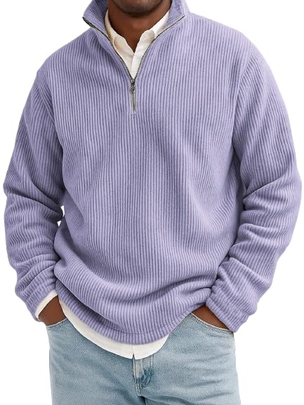 Mokaloha Mens Shirts Quarter Zip Sweatshirt Men's Stylish Quarter-Zip Corduroy Ribbed Polo Sweatshirt4