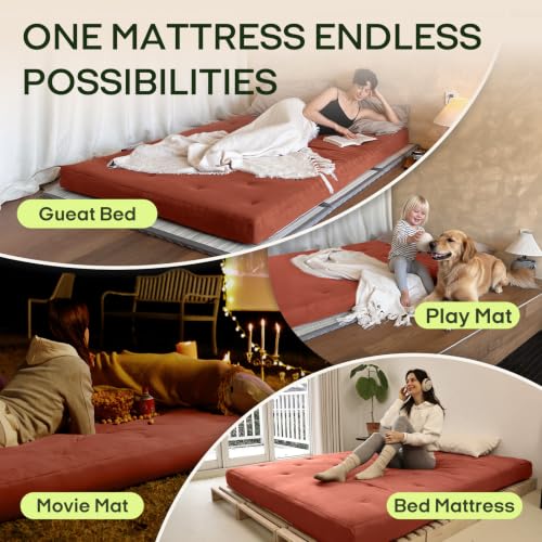 Image of ZonLi Japanese Floor Futon Mattress Full Size 75 inchx 54 inch, 100% Cotton Cover 6'' Thicken Tatami Mattress, Foldable Sleeping Pad, Portable Dormitory Tatami Mat, Roll Up Floor Lounger Bed for Adult