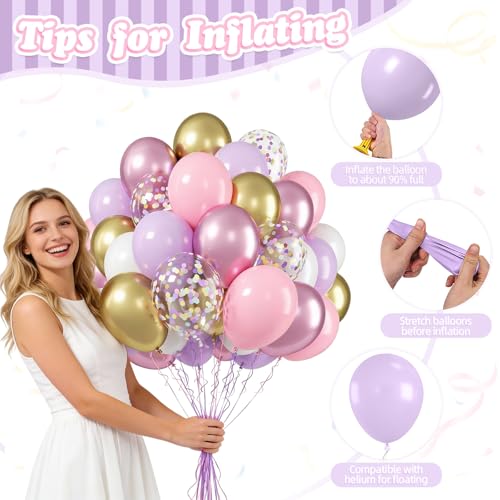 Image of Pink Purple Balloons, 50 Pcs for Girls Birthday Baby Shower Fairy Party