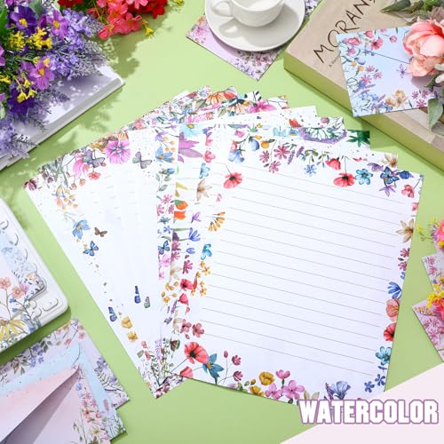 Image of TaoBary 160 Pcs Stationery Paper Set 50 Double Sided Stationery Papers with 50 Matching Envelopes and 60 Round Dot Sticker, 10 Design(Wildflower,8.5 x 11 Inch)
