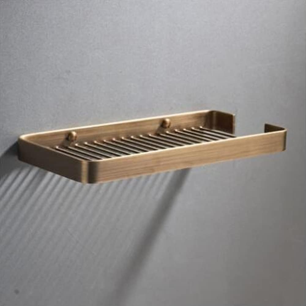 EliteBloom Bathroom Corner Shower Caddy Wall Mounted Brass Shelf with Soap Dish and Hook Rustproof Storage Rack for