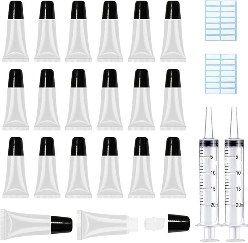 AMORIX Frascos Vazios para Gloss Labial com Tampa Preta, 5 mL, Pacote com 50