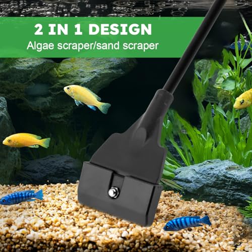 Image of Fish Tank Scraper, Length Adjustable Aquarium Cleaning Tool 21 inch Handheld Scraper Brushes Set Fish Tank Cleaner Kit for Glass Aquarium