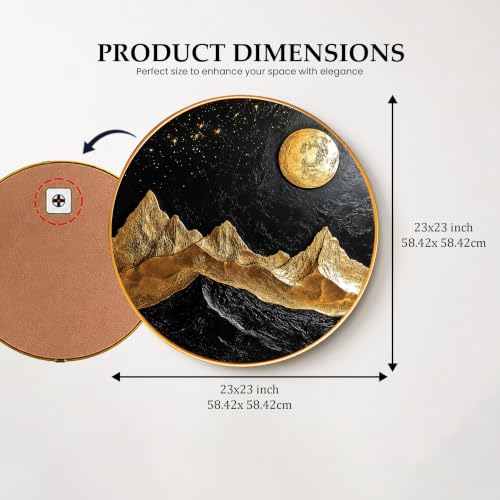 Image of PAINTINGMANTRA Golden Mountain Moon Vastu Framed Wall Art Painting For Living Room, Symbol of Stability, Mountain Poster with frame for Wall, Decoration item for bedroom & Home, 23 Inch