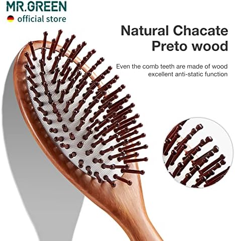 MR.GREEN Natural CHACATE PRETO Wooden Comb, Anti-Static Wooden Hair Brush Reduces Frizz and Knots, Massages Scalp Hairbrush Air Bag Comb