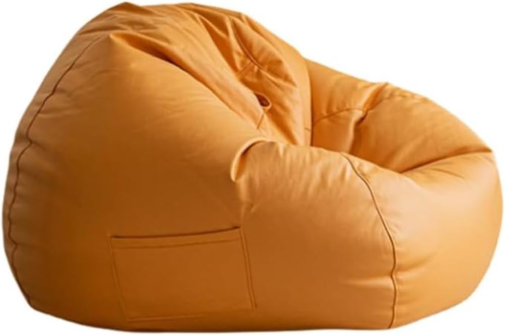 Faux Leather Bean Bag Chair Cover, Comfortable Bean Bag Lounger, Technological Fabrics Breathable and Wear-Resistant Good Skin Feel, for Adult Teen (No Filler),Orange,L