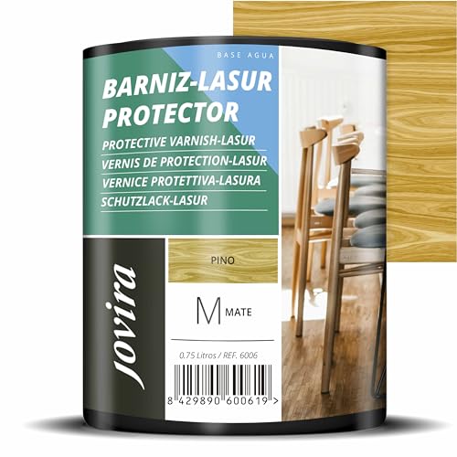 JOVIRA PINTURAS BARNIZ-LASUR Protector Mate al Agua. Protege, decora y embellece todo tipo de madera. (750 Mililitros, Pino) G-16