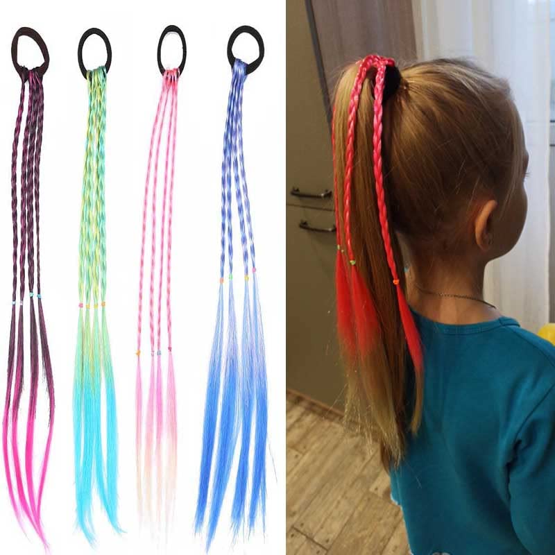 Set 4 Extension Colorate Per Capelli Bambina/Ragazza – Trecce Arcobaleno 40 Cm Per Feste E Cosplay