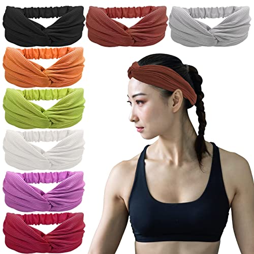 MyWaWa Hair Headbands for Women Cross Headband Women Twisted Headband For Women Stretchy Hair band Yoga Workout Adult Headbands 8 Pack