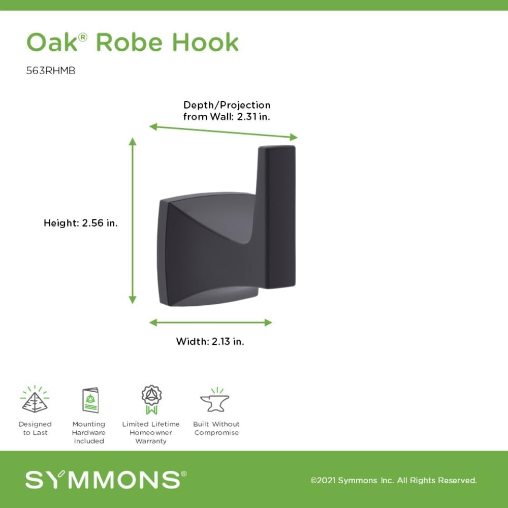 Symmons Oak Wall Mounted Robe and Towel Hook in Matte Black - 563RHMB