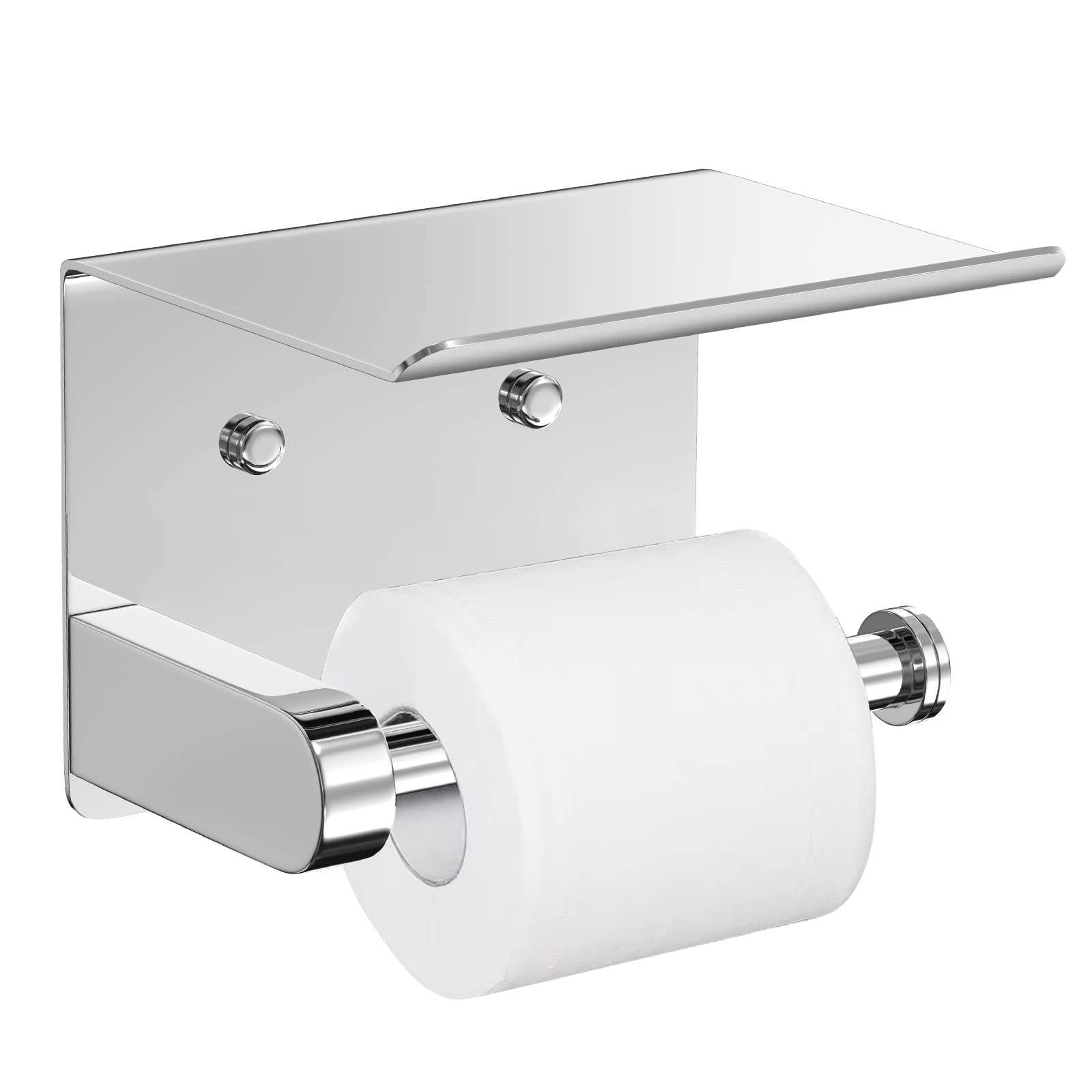 VAEHOLD Self Adhesive Toilet Paper Holder with Phone Shelf Stainless Steel Wall Mounted Toilet Paper Roll Holder - Rustproof and Bathroom Washroom Tissue Roll Holder with Shelf - Black — Amazon image 12