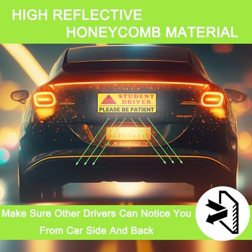 Image of 3 Pack Student Driver Magnet for Car, Magnetic Student Driver Sign for Vehicle, Reflective Warning Bumper Sticker Magnet Sign for New Driver, 10 inch x 4 inch (YELLOW)