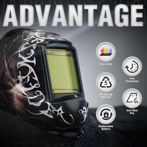 Image of YESWELDER Large View Auto Darkening Welding Helmet, Blue Light Blocking, 1 /1 /1 /1 True Color Solar Powered Welder Hood Mask with 4 Arc Sensors, Wide Shade 3 /5-9 /9-13 for TIG MIG ARC Cut and Grind
