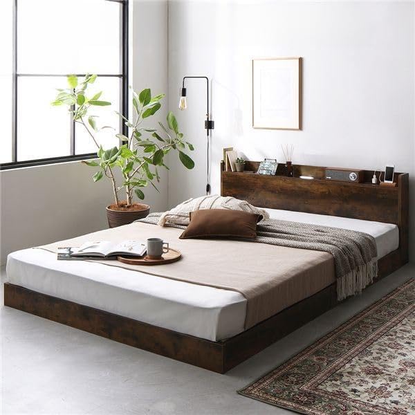 ベッド シングル 2層ポケットコイルマットレス付き ブラウン