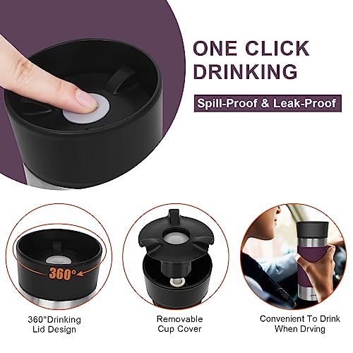 Travel Coffee Mug Spill Proof,Upgraded 17 Oz Travel Mug With 360°Drinking Lid,Double Wall Vacuum Insulated Coffee Travel Mug Stainless Steel Tumbler Thermal Coffee Mugs For Hot And Cold Drinks(Purple) #TOP2