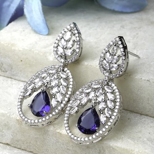 Rhodium-Plated American Diamond Drop Earrings