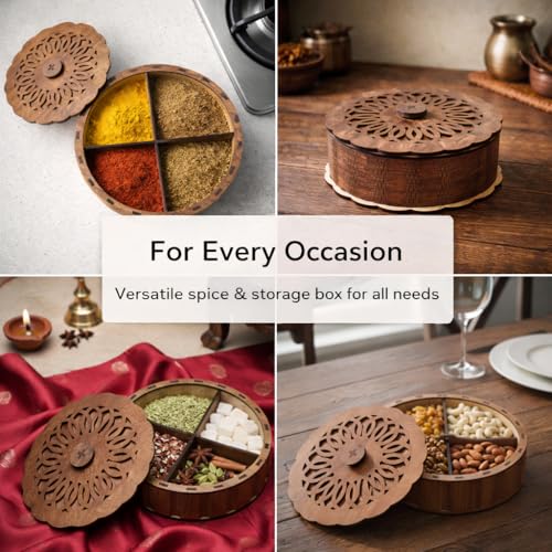 Image of Decorative Round ryFruits Storagebox /Wooden DryFruitbox /Sweetsbox /Wooden Dry Fruitbox /Giftbox /Mukhwashbox, Sopari Storagebox