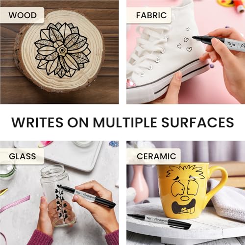 Taja (100 Counts) Permanent Markers, Fine Tip, Black, Quick-Drying and Fade-Resistant Bulk Marker Set for Writing and Sketching on Wood, Plastic, Metal, Glass, Perfect for School and Office Supplies - Image 4