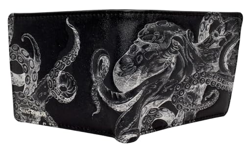 Shag Wear Octopus Men and Teen Boy's Billfold Wallet Vegan Faux Leather Black3
