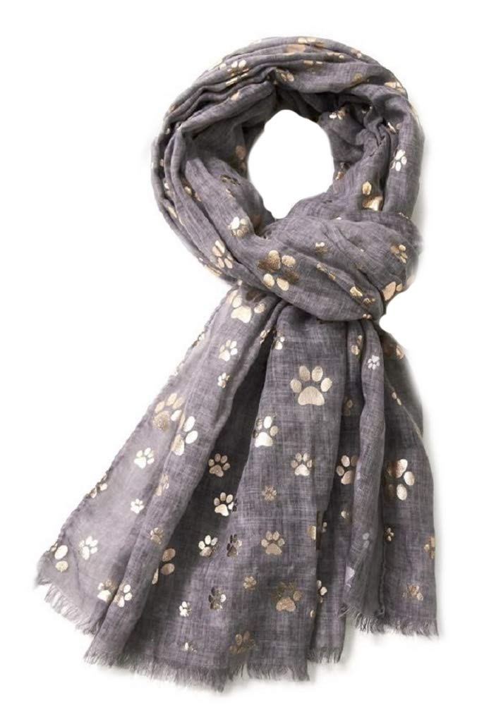 LilyRosa® Paw Print Scarf Rose Gold Foil Ladies Dog Cat Dogs Cats Grey Teal Green Blue Purple (Grey)