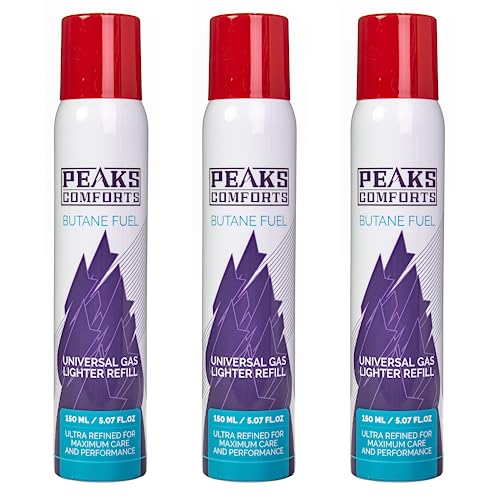 PEAKS COMFORTS Butane Fuel, Butane Refill for Kicthen Torch, 150 ml, Pack of 3