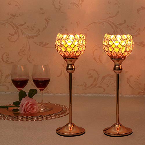 VINCIGANT Silver Crystal Pillar Candle Holders Set of 2,15Inches Tall Coffee Table Decorative Centerpiece for Wedding Halloween Candlelight Dinner Vas